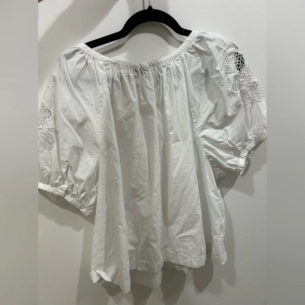 Madewell Embroidered Puff-Sleeve A-Line Top | White | Size L